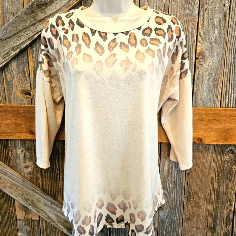 Lilypad Ombre Leopard Print Western Botique Soft Stretch Blouse Small S ^^